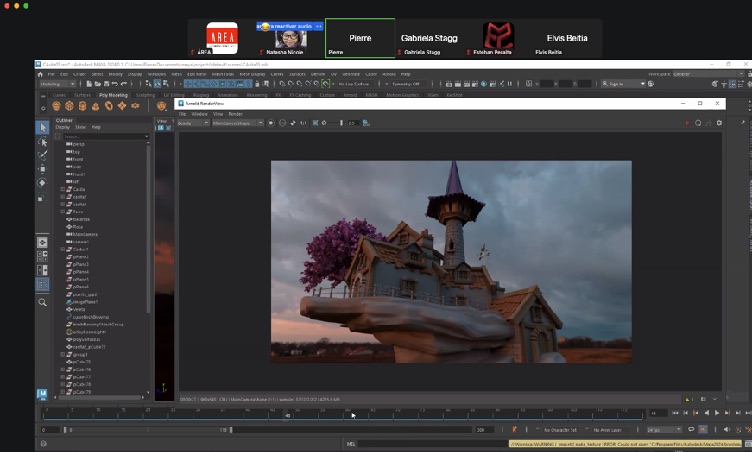 Clase en vivo del taller de construcción de ambientes 3D: escenario de una torre medieval modelado en Autodesk Maya